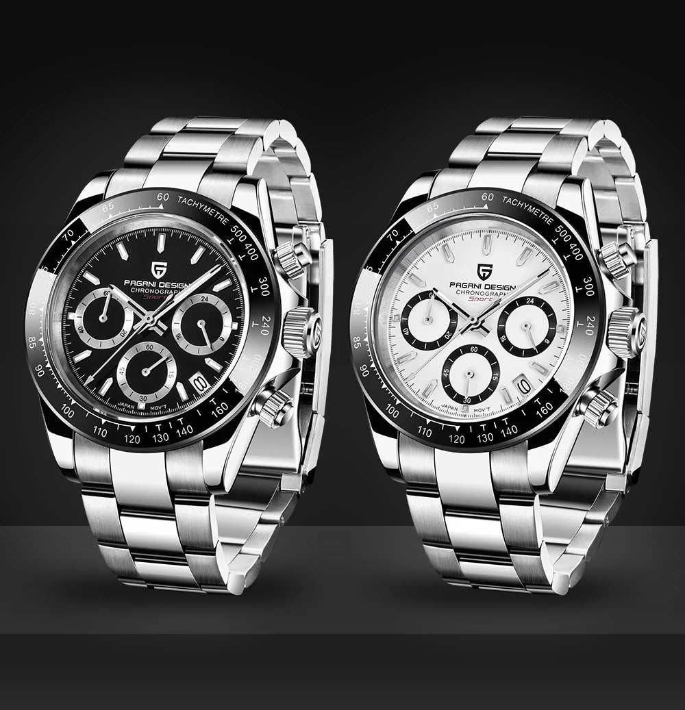 PAGANI DESIGN PD1644 Men's VK63 Quartz Chronograph Watch Sapphire Glass Stainless Steel 100M Waterproof Sport Wristwatch