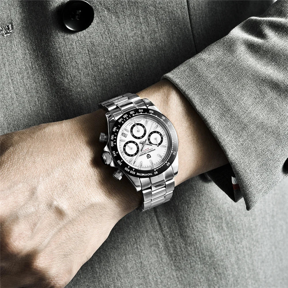 PAGANI DESIGN PD1644 Men's VK63 Quartz Chronograph Watch Sapphire Glass Stainless Steel 100M Waterproof Sport Wristwatch