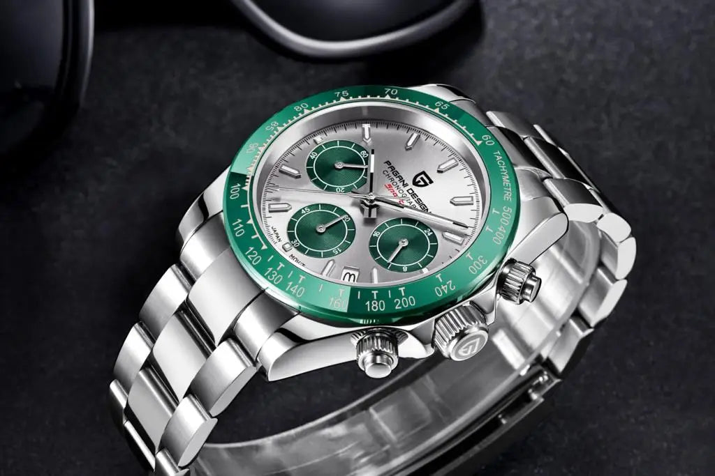 PAGANI DESIGN PD1644 Men's VK63 Quartz Chronograph Watch Sapphire Glass Stainless Steel 100M Waterproof Sport Wristwatch