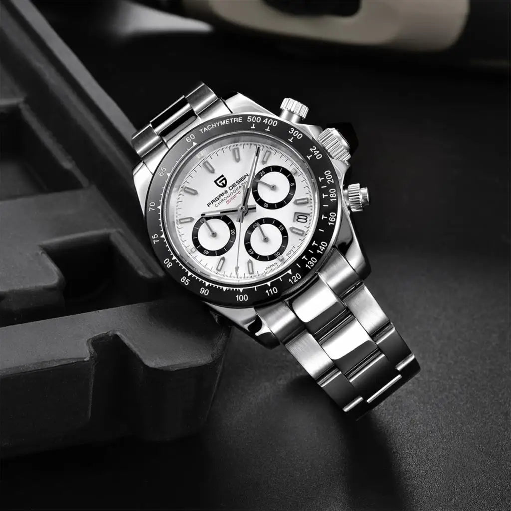 PAGANI DESIGN PD1644 Men's VK63 Quartz Chronograph Watch Sapphire Glass Stainless Steel 100M Waterproof Sport Wristwatch