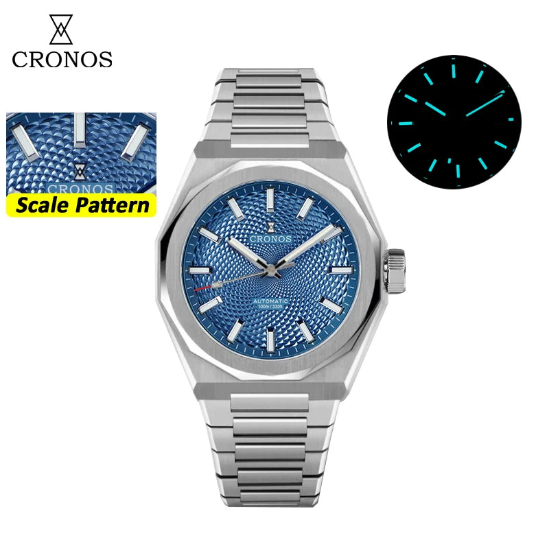 Cronos Luxury Men Watch 39mm Automatic PT5004 Wristwatches Scale Pattern Sapphire 10ATM See-through Back L6028