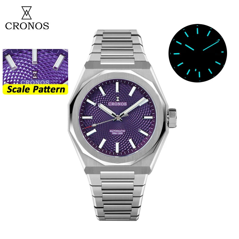 Cronos Luxury Men Watch 39mm Automatic PT5004 Wristwatches Scale Pattern Sapphire 10ATM See-through Back L6028